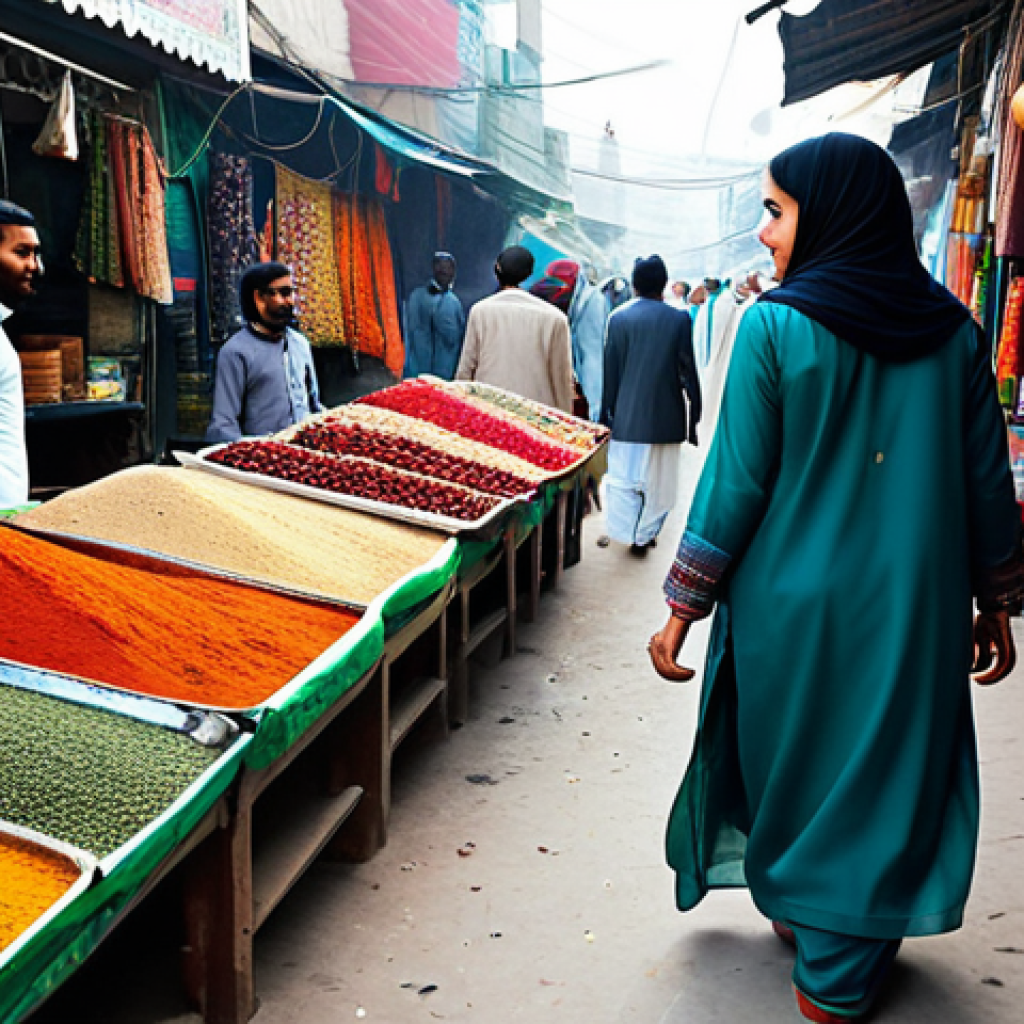 **

"A Pakistani woman in a stylish, modest shalwar kameez, walking through a bustling bazaar in Lahore. Vendors are selling colorful textiles and spices. Safe for work, appropriate content, fully clothed, professional, perfect anatomy, natural proportions, high quality, bright daylight."

**