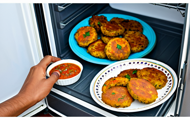 음식물 쓰레기 줄이기 위한 대체 식품 - **Prompt:** A vibrant, bustling Pakistani kitchen scene, a woman in a salwar kameez thoughtfully pla...