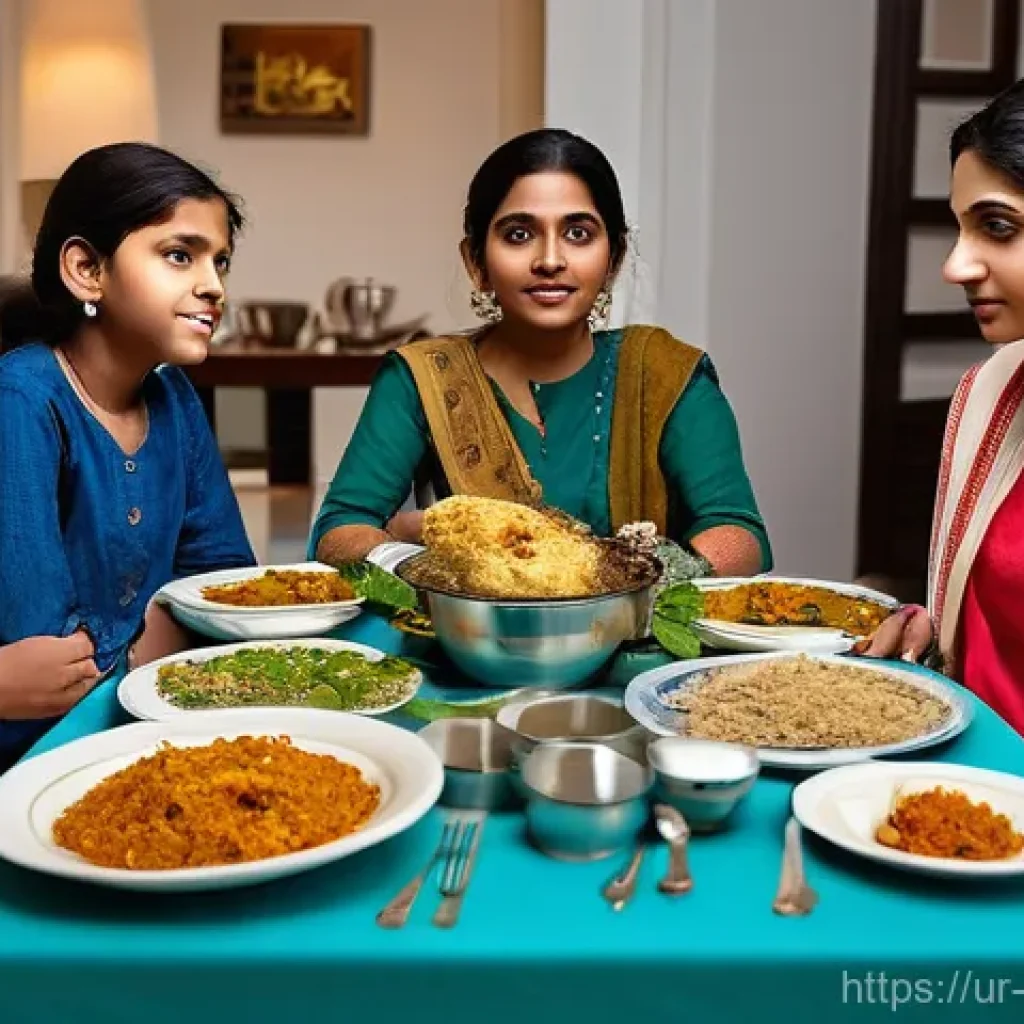 음식물 쓰레기 관리의 사회적 책임 - **Prompt: "A serene indoor scene featuring a South Asian family of four (two adults, two children, a...