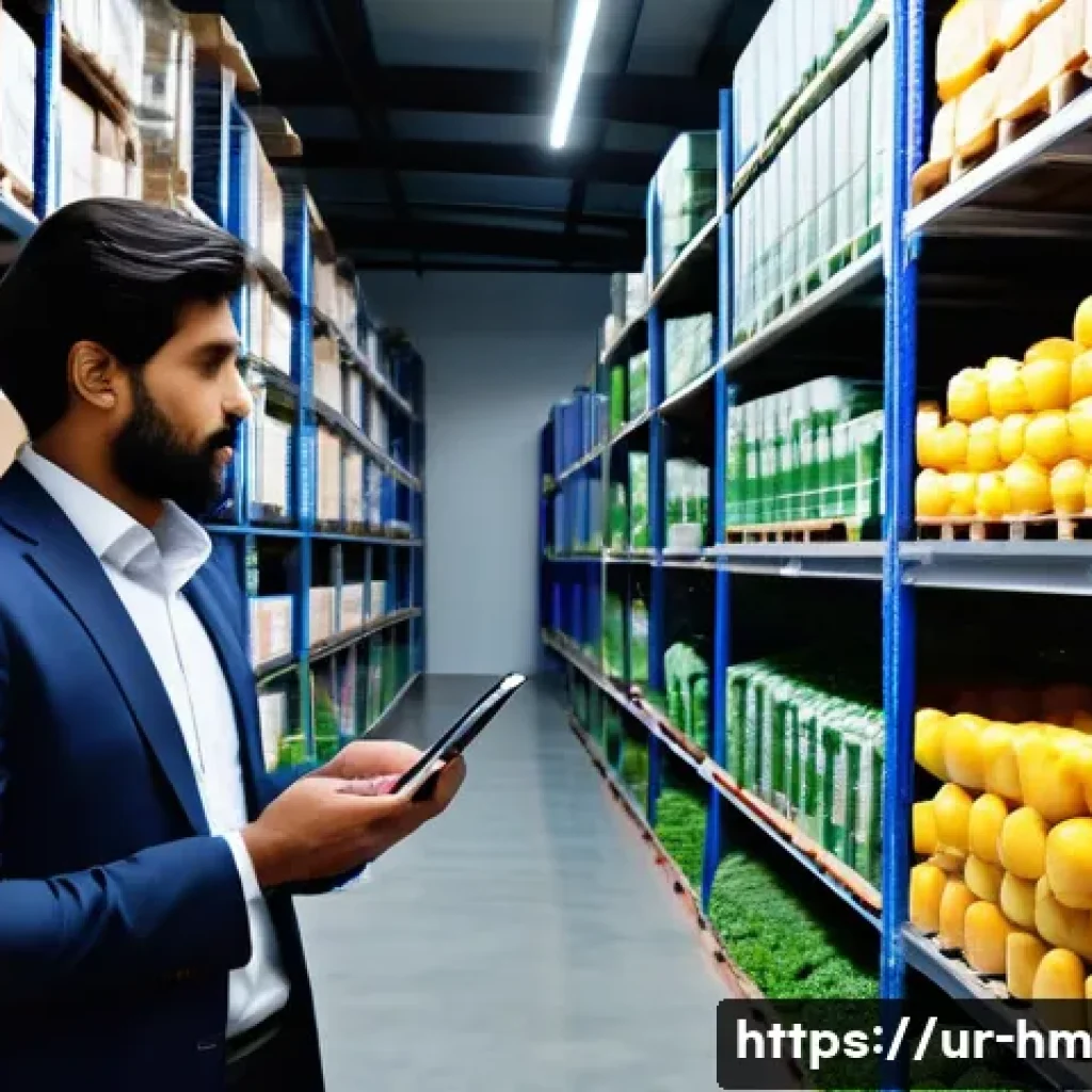 음식물 쓰레기 절감을 위한 기업 연계 사례 - A modern warehouse scene in Pakistan showcasing smart supply chain management to reduce food waste: ...