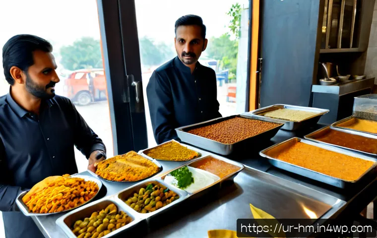 음식물 쓰레기 줄이기를 위한 대체 레스토랑 추천 - Photorealistic Pakistani zero-waste restaurant interior in Lahore, a warmly dressed Urdu-speaking fa...